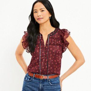 Loft Shimmer Floral Velvet Tie Neck Shell